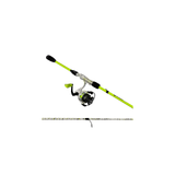 Neon green spinning rod and reel combo with camo handle; lower rod section shown below.