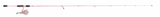 Full-length side view of Profishiency Blush 6 ft 6 in spinning combo, pink 2-piece rod and 3000 reel on white