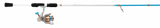Side view of Profishiency Bruha spinning rod and 3000-size reel showcasing split EVA grips on a pale gray background