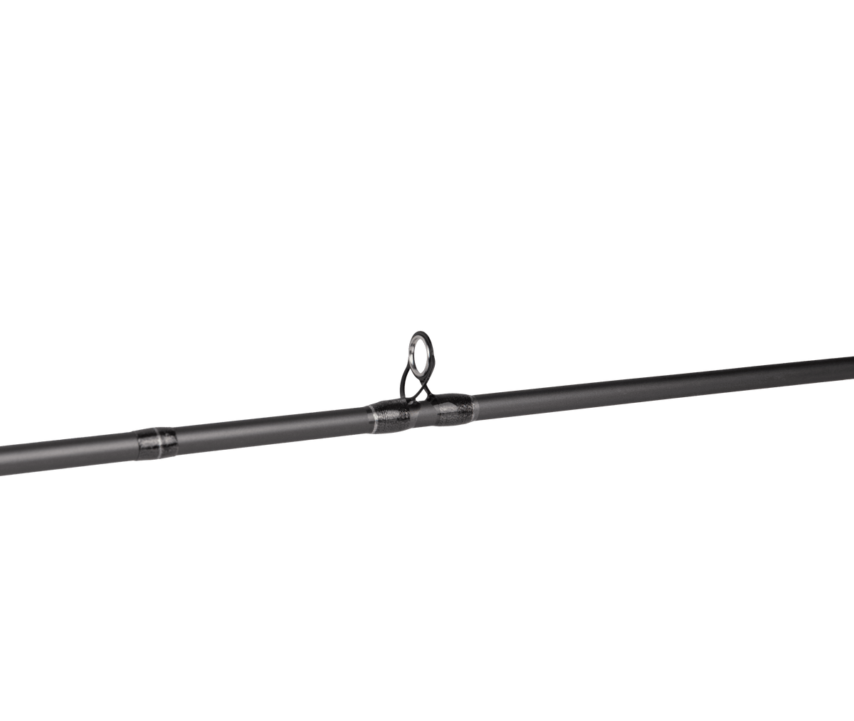 Close-up of Profishiency Shadowcast baitcast rod showing stainless steel guide on gray background