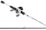 Angled view of Profishiency Shadowcast baitcast combo with right-hand white reel, dual handles, foam grips on white background
