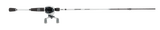 Side view of Profishiency Shadowcast baitcast rod and reel combo with white reel, split EVA grips, and stainless guides