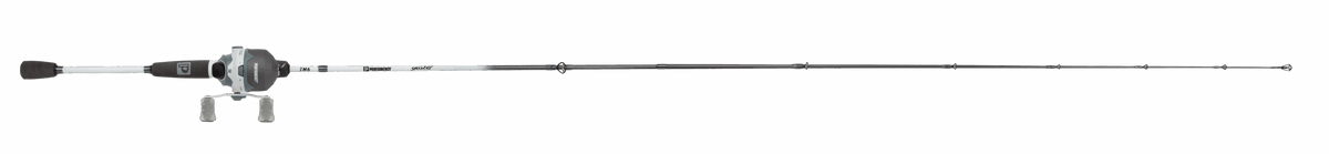 Side view of Profishiency Shadowcast Spincast Combo showing full-length rod with closed-face spincast reel on white background