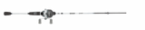 Side view of Profishiency Shadowcast spincast combo showing spincast reel, ergonomic split-grip handle, and IM6 graphite rod on white background