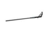 Spincast rod tip and guide on a black graphite blank with blue thread wrapping