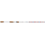 Profile of Profishiency Krazy Americana casting rod with cork split grips and patterned shaft on white background