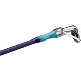 Close-up of Profishiency Krazy Kool rod tip showing blue shaft, turquoise thread wrap and chrome guide on white background