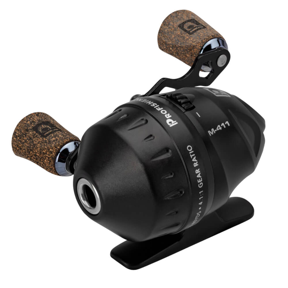 PROFISHIENCY M-411 baitcasting reel, black body with cork double handles, 4.1:1 GEAR RATIO