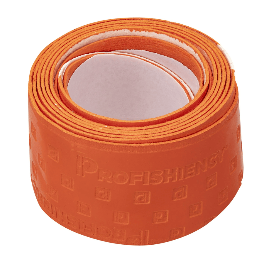 Rolled orange grip tape embossed with PROFISHIENCY and repeated P square logos