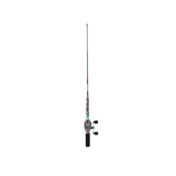 casting rod (purple/teal) with foam grip and double-paddle reel knobs