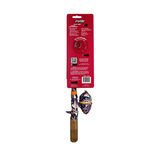 Front view of Krazy Rizz Pocket Combo telescopic spincast rod with pre-spooled reel, cork handle, and red retail card packaging on white background