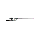 Side view of Profishiency Krazy 3 Pocket telescopic spincast combo with collapsible rod, black foam handle, graffiti finish