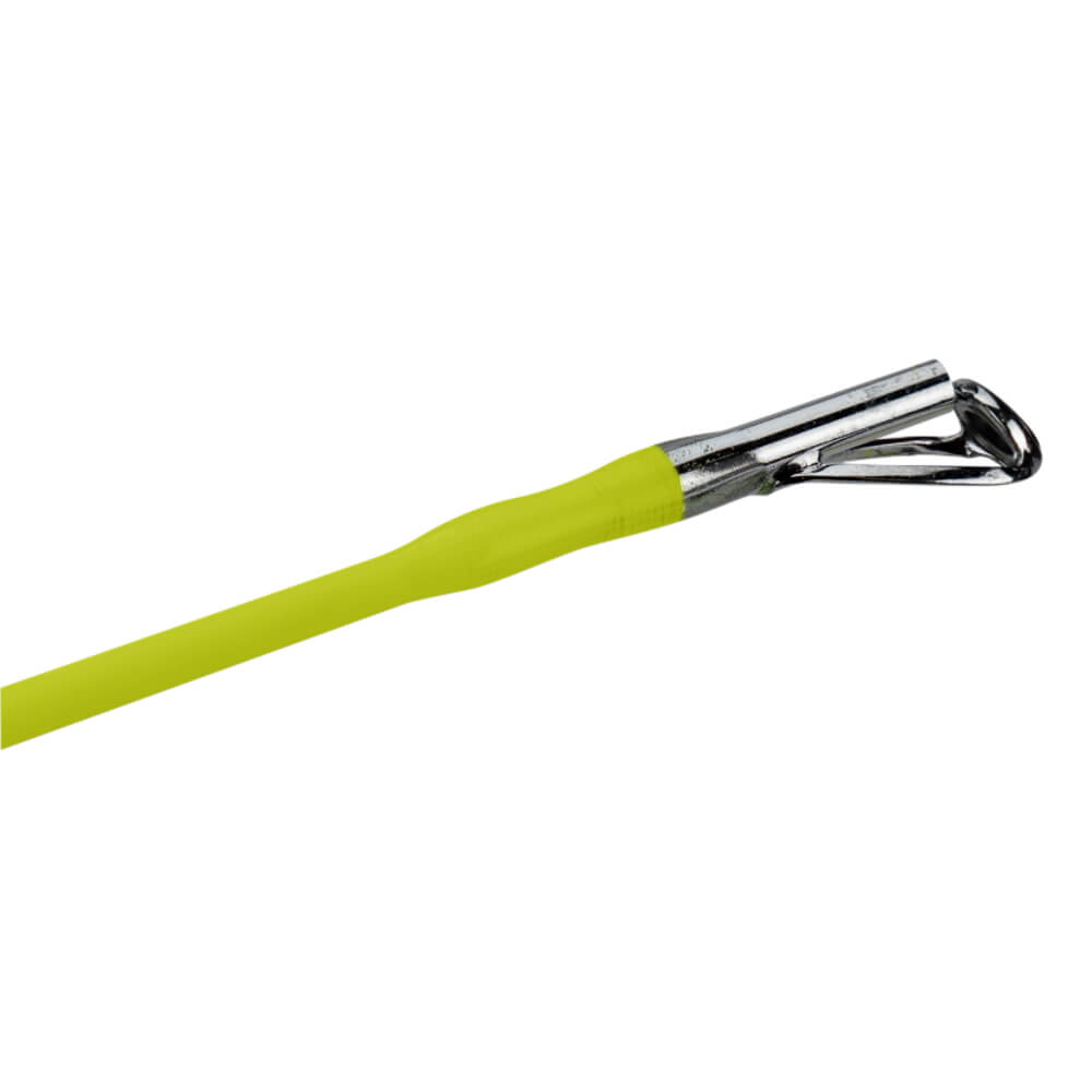 Chartreuse (neon yellow) fishing rod tip with chrome line guide and coated blank