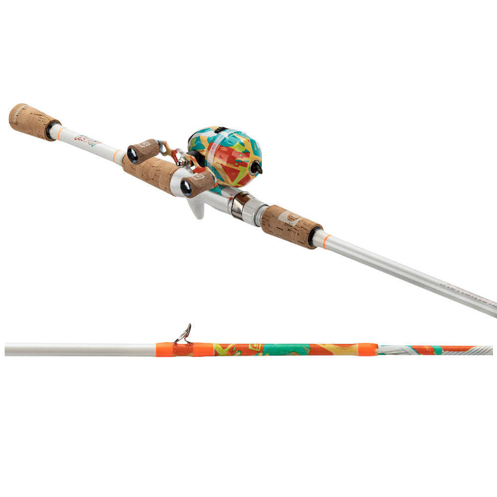 Krazy Recreational spincast rod and reel, multicolor reel, cork handles