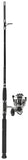 Side view of 7' black Nautical Saltwater spinning rod and reel combo with extended foregrip and oversized reel handle