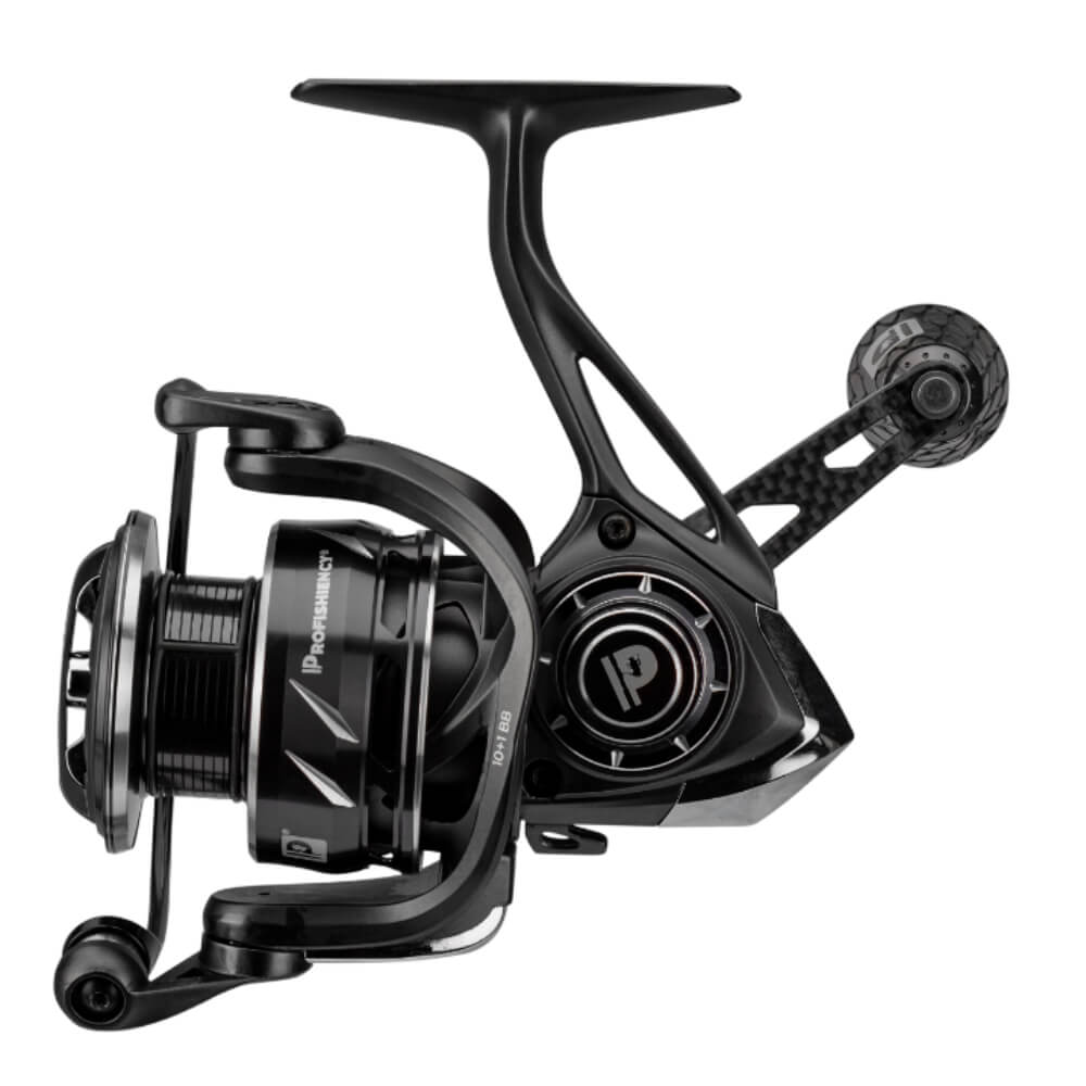 Black Profishiency spinning reel; visible text: PROFISHIENCY, 10+1 BB, P