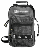 PROFISHIENCY sling bag with front zip pocket and repeated P logo patches