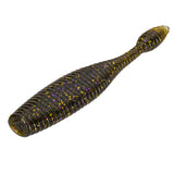 ribbed soft-plastic stickbait (Ned-style), green pumpkin with purple and gold glitter
