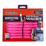 Perfection Lures product box - Dudley's Pre-Rigged Wacky worms, bubble gum color, Dudley Approved label and QR code.