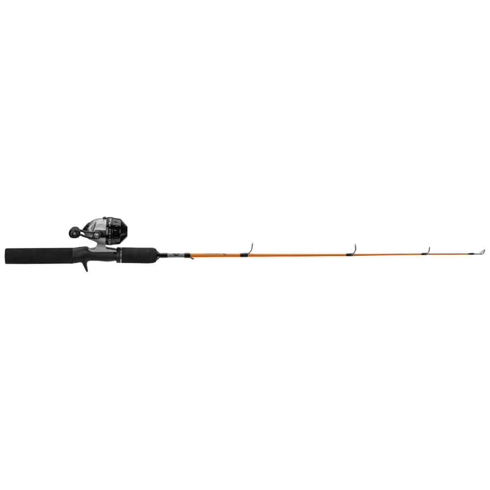 Dock-combo fishing rod with orange shaft and baitcasting reel, black foam handle