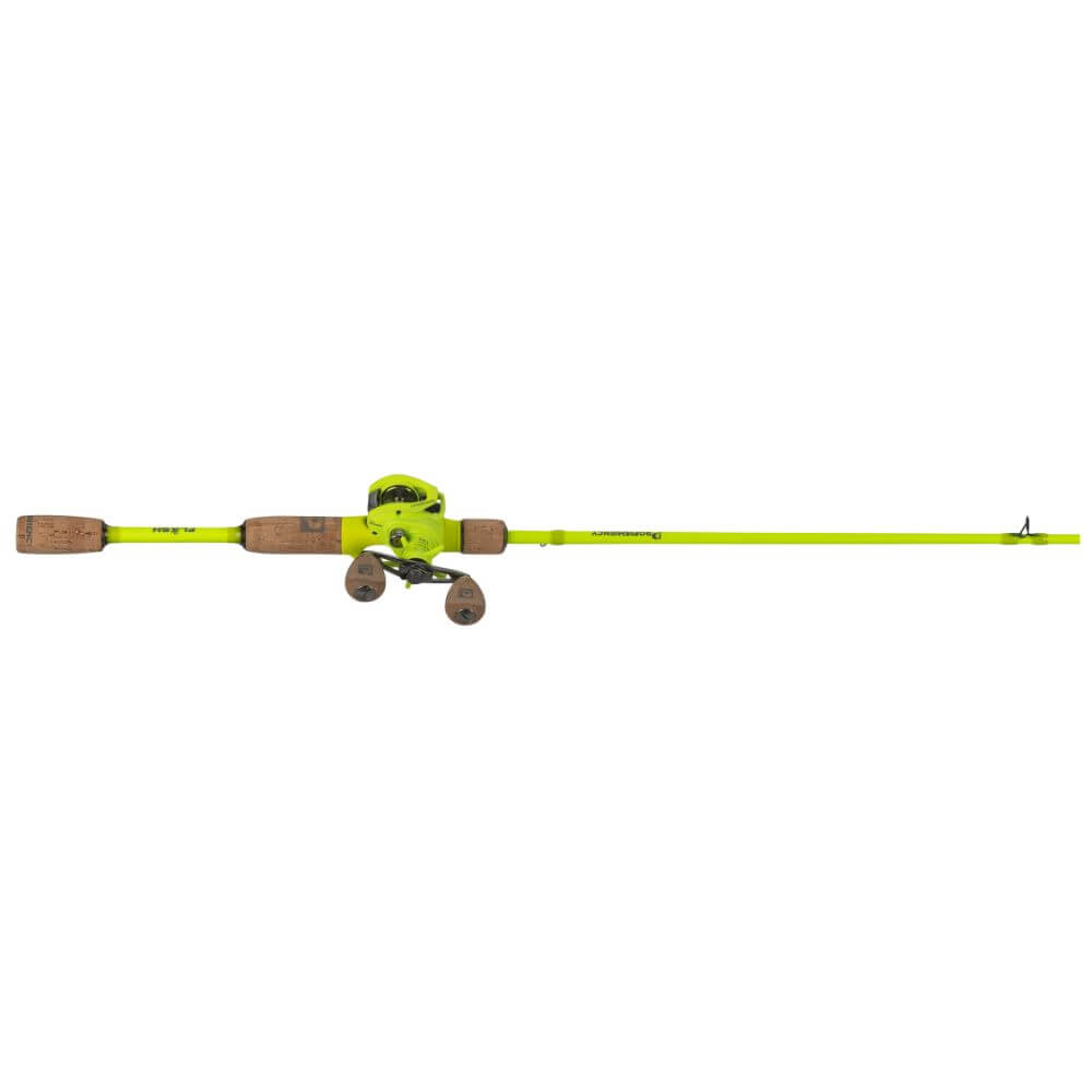 Neon yellow baitcasting rod and low-profile reel with cork handles