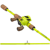 Fluorescent yellow PROFISHIENCY FLASH Next Gen baitcasting rod and reel with cork handles, 5.6:1