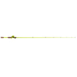 Flash Next Gen baitcasting rod, neon yellow side profile with cork grips and attached baitcast reel