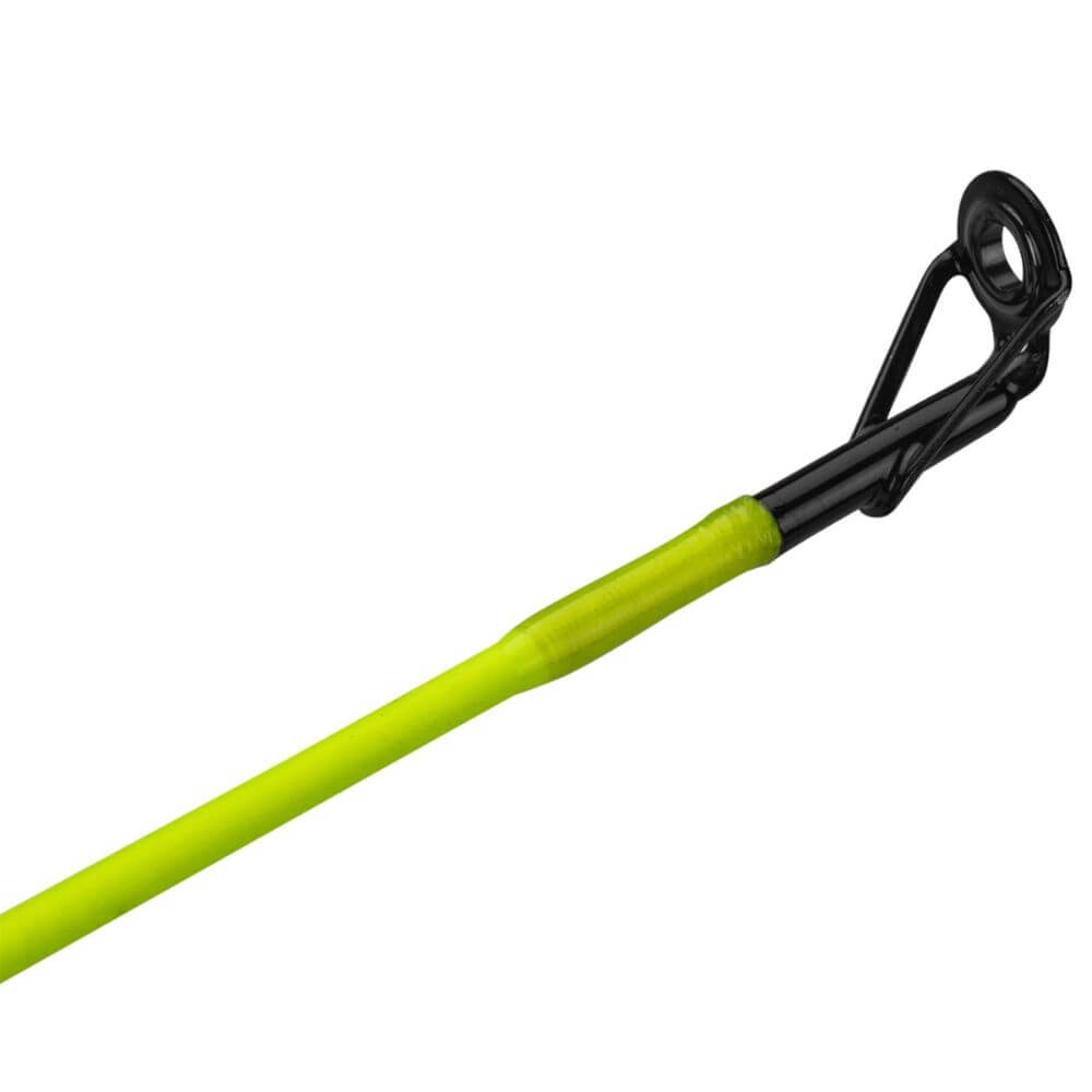 Neon chartreuse baitcast rod tip with black single-foot guide