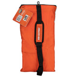 Orange rod bag with black adjustable shoulder strap and KIDCASTERS logo on the padded handle.