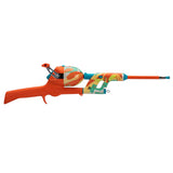 Orange and teal kid's casting rod with patterned reel and trigger grip