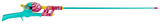 Side view of Pink Camo 34-inch tangle-free inline rod and reel, pink camo reel housing and teal rod on white