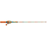 Kid Casters Krazy Tanglefree youth spin fishing rod with orange and teal patterned handle