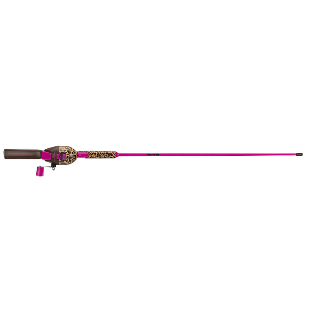 KIDCASTERS pink tangle-free kid's rod with leopard-print grip and closed-face reel