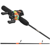 Krazy camo baitcasting rod-and-reel combo with black foam handle and orange guide wraps