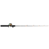 Baitcasting fishing rod, side view, with colorful baitcasting reel and black foam handle