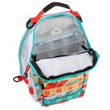 tackle backpack with clear tackle box; 'PROFISHIENCY' on inner flap, 'P' logos and 'ID' tag.