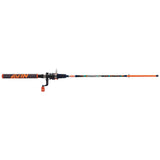 Side view of NERF Micro 5'6 spinning combo rod showing orange foam NERF handle and micro spinning reel on white background