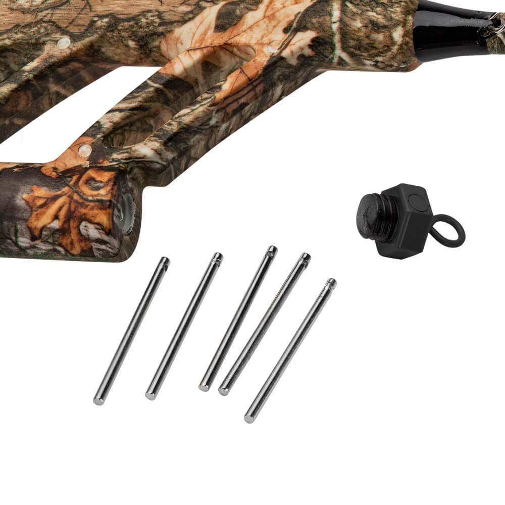 Realtree camo pocket combo handle inset with five stainless hinge pins and black threaded end cap with tether loop