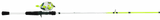 Side view of Profishiency Highkey spincast combo: neon-yellow fiberglass rod with white-and-lime reel and split EVA grip