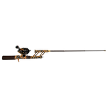 Camouflage-pattern compact fishing rod and reel combo with brown foam grip