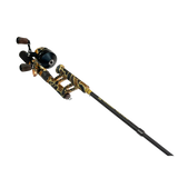 Angled view of Profishiency RETRO camo telescopic pocket combo with spincast reel and foam paddle grips on white background