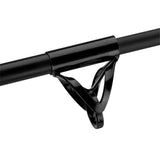 Close-up of Profishiency Premium Spinning Pocket Combo showing black metal line guide on rod blank against white background