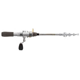 Side view of Profishiency Premium Spinning Pocket Combo telescopic rod collapsed with tiny spinning reel on white background