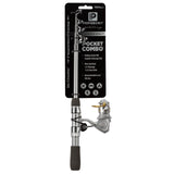 Front view of Profishiency Pocket Combo telescopic spinning rod and tiny micro reel, collapses to 15.5 in on black retail card