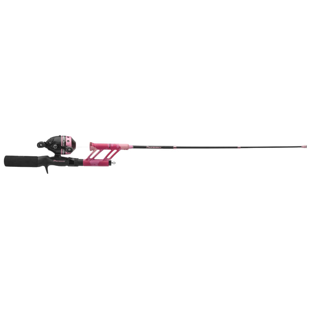 PROFISHIENCY Pocket Combo, Splat Pink — extended rod with pink reel seat and black foam handle.