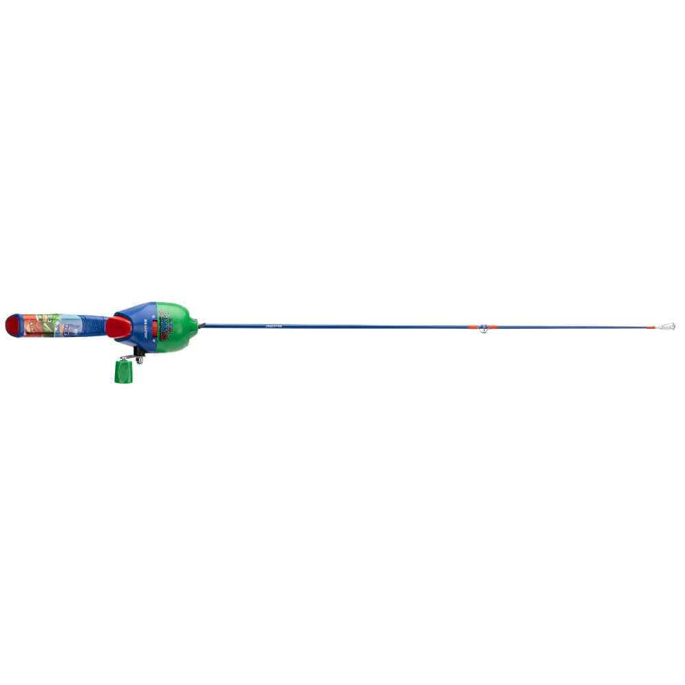 PJ Masks youth fishing rod with molded reel and blue-green handle — Kid Casters style