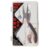 POCKET BOX All You Need! Take it Everywhere! PLIERS 1 SPINNERBAIT 1 SPINNER LURE 1 CRANKBAIT 2 BOBBERS 3 WORM HOOKS 3 SINKERS
