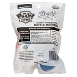 Paw Patrol rattle bobbers packaging back with safety warnings, consumer info, barcode, Nickelodeon and Spin Master logos