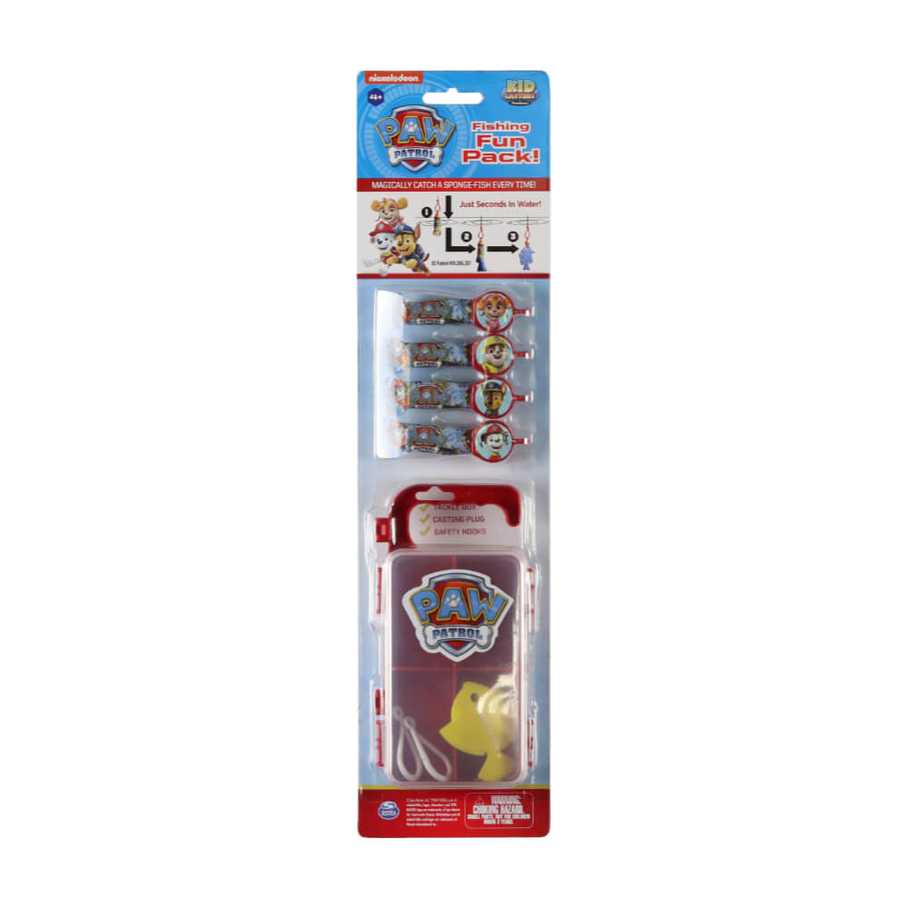 Paw Patrol Fishing Fun Pack: kids fishing set with Paw Patrol logo, foam sponge fish lures, tackle box and safety hooks.