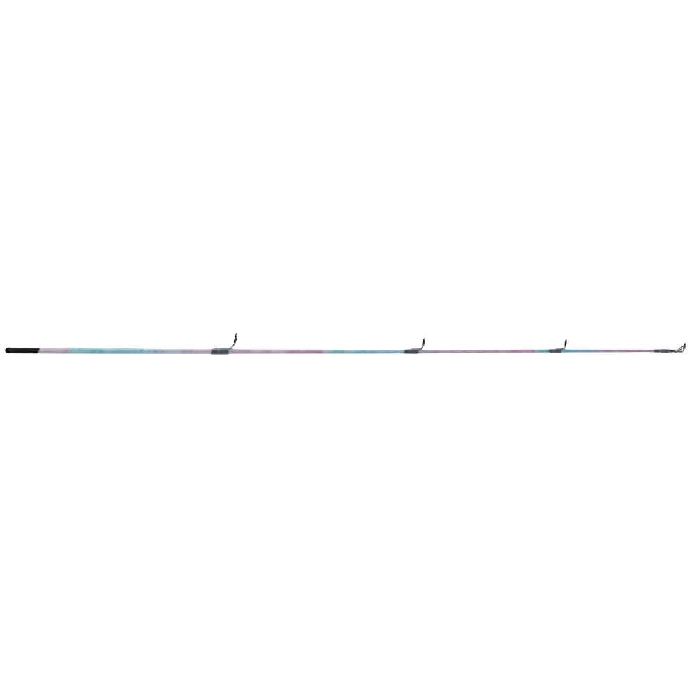 Marble-pattern 2-piece spincast fishing rod, side view showing three guides and capped handle